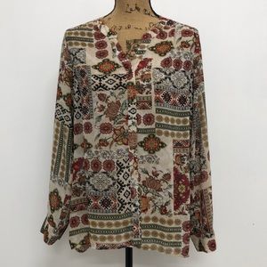 CB Established 1962 boho floral long sleeve blouse top size medium